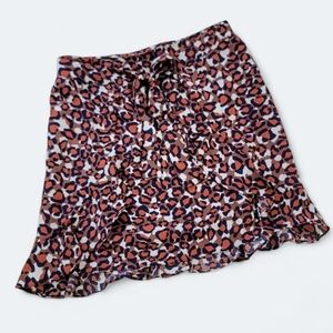 NEW Umgee Animal Print With Waist Tie Skirt Size Medium Leopard Brown Blue